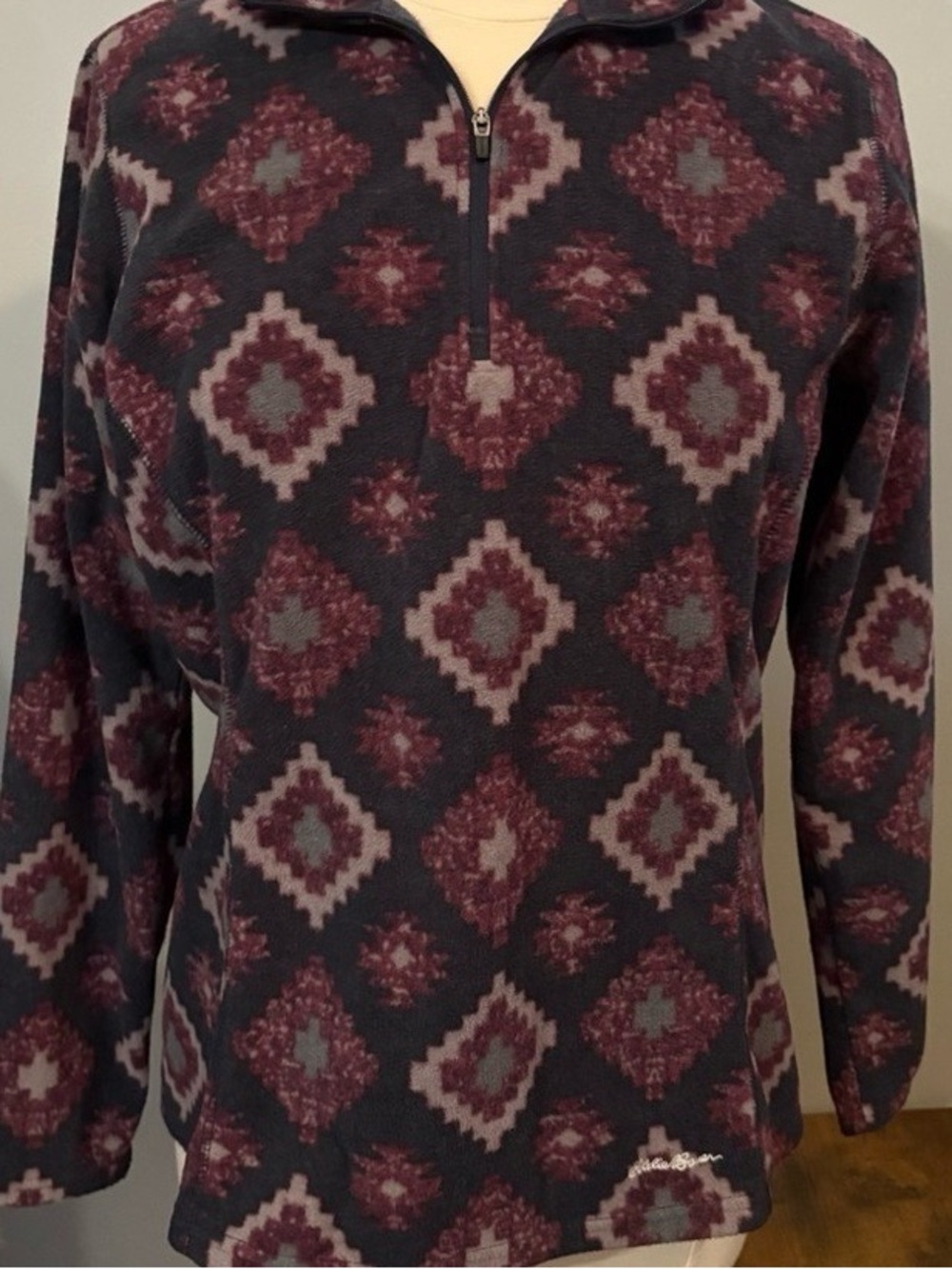 Women’s Half-Zip Pullover Sweater in Charcoal with Burgundy Pattern
